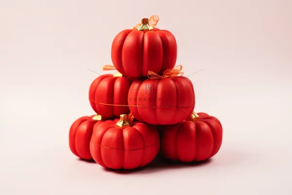 红色丝绒小灯笼南瓜形状摄影图