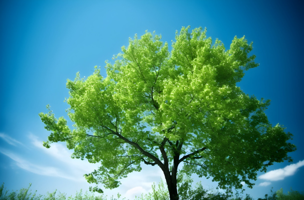 蓝天映衬下的绿树摄影图桌面壁纸