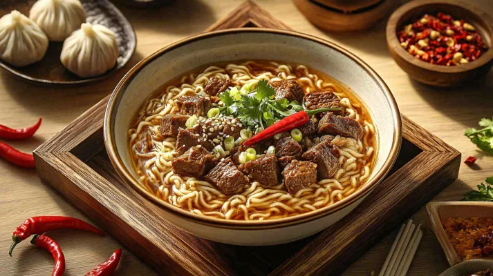 红烧牛肉面粉美食面食摄影图