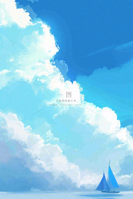 蓝天白云云层清新天空插画手绘