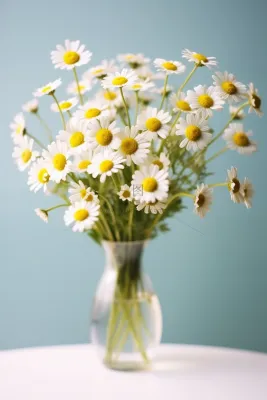 小雏菊白花玻璃花瓶家居摄影图