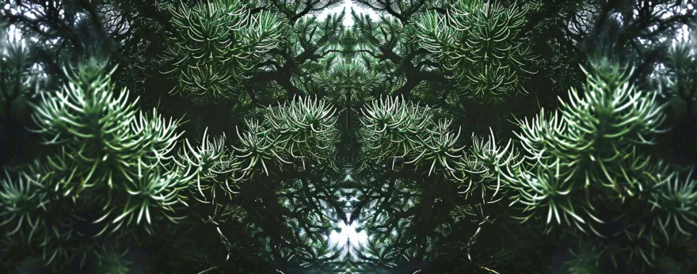 绿色绿植枝叶镜像镜头，新鲜生命力摄影图