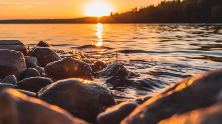海边日出海浪拍打着礁石摄影图