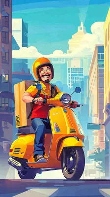 工作的外卖员送餐辛勤劳动节卡通插画背景