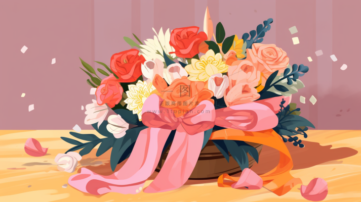 手捧花花束鲜花卡通插画素材