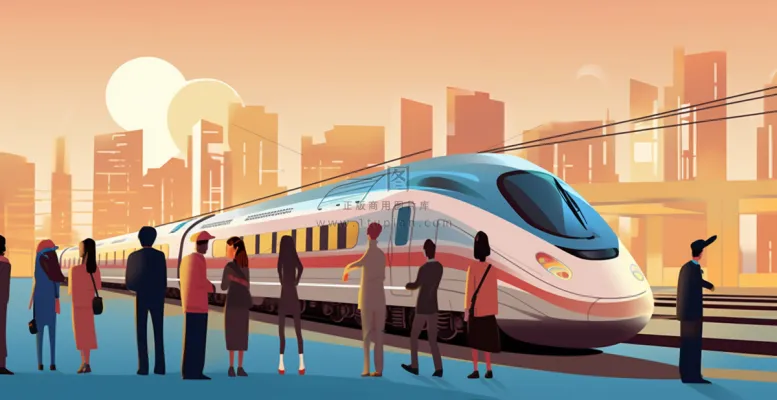 中国传统节日春节除夕春运赶火车回家团聚的人物插画海报背景