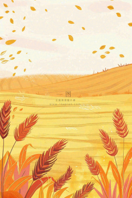 秋天金黄的麦田小麦黄树秋风丰收的季节立秋秋分卡通插画背景 秋天金黄的麦田小麦黄树秋风丰收的季节立秋秋分卡通插画背景