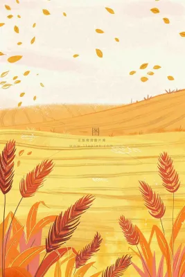 秋天金黄的麦田小麦黄树秋风丰收的季节立秋秋分卡通插画背景 秋天金黄的麦田小麦黄树秋风丰收的季节立秋秋分卡通插画背景