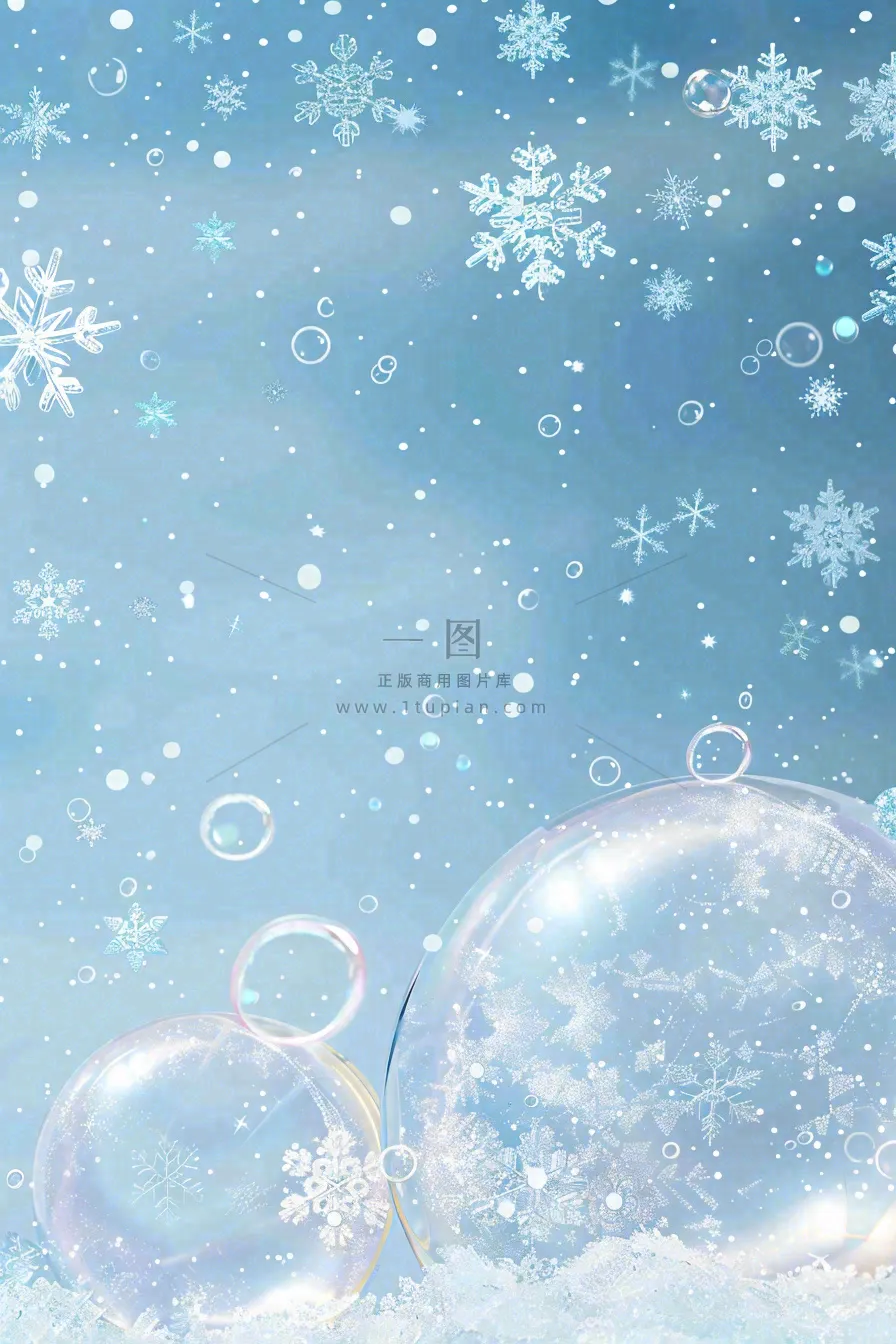 冬天雪花白雪气泡立冬小雪大雪冬至插画背景