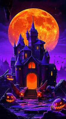 万圣节紫色暗黑恐怖卡通插画手绘西方节日