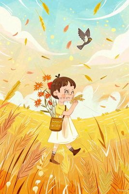 秋意浓丰收季女孩农场采收大雁芒种立秋秋分插画背景 秋意浓丰收季女孩农场采收大雁芒种立秋秋分插画背景