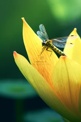 简约小清新荷叶蜻蜓绿色背景