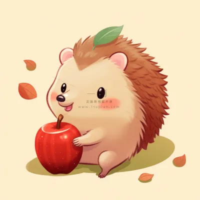 刺猬苹果觅食动物卡通插画素材