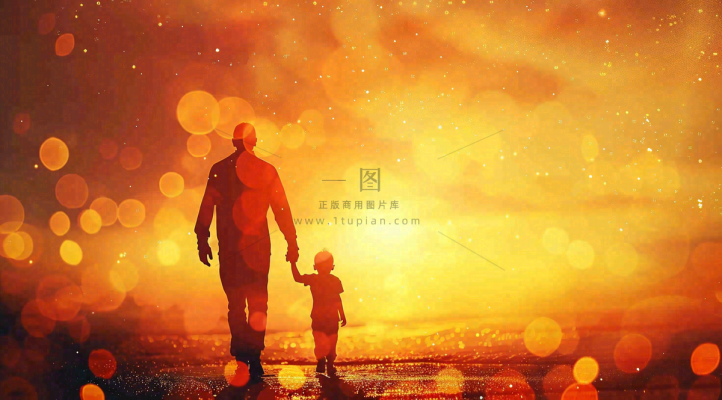 父亲节爸爸和孩子剪影亲情温馨插画背景 父亲节爸爸和孩子剪影亲情温馨插画背景