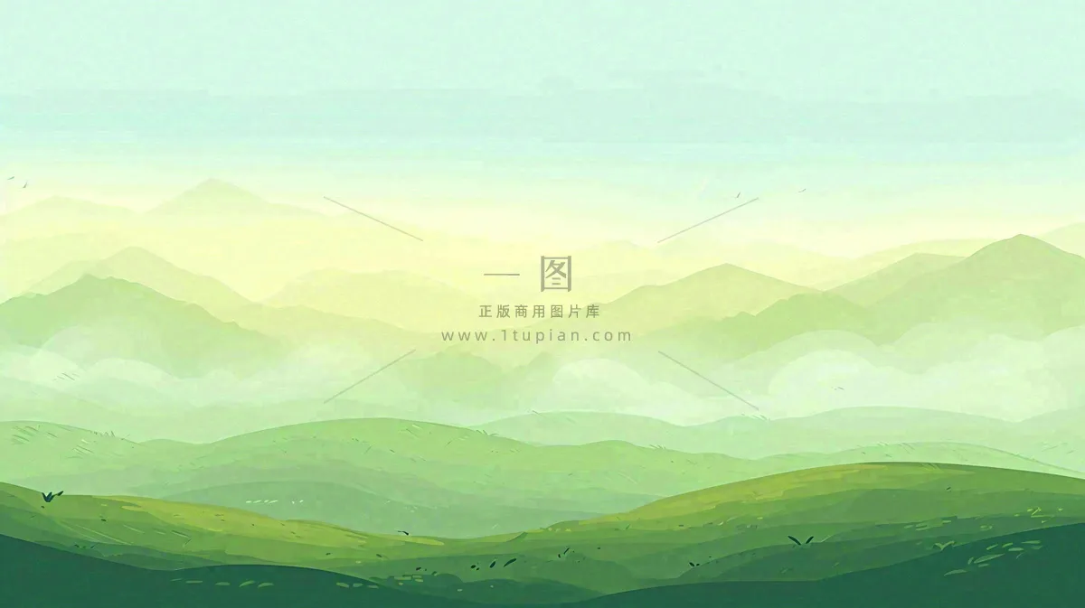 绿色延绵山脉意境国风