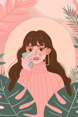 粉色ins时尚女生节绿植女神节妇女节小清新插画背景 粉色ins时尚女生节绿植女神节妇女节小清新插画背景