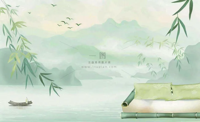中国风古风山水画泛舟山竹青山清明端午时节清雅国画水墨画插画背景 中国风古风山水画泛舟山竹青山清明端午时节清雅国画水墨画插画背景