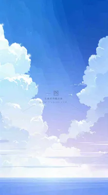 粉蓝渐变天空白云简约温馨，阳光海面海洋扁平插画