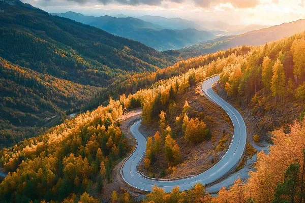 秋天森林蜿蜒的公路大自然风光摄影图 秋天森林蜿蜒的公路大自然风光摄影图