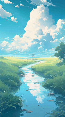 春天河边青草池塘蓝天白云,立春 春天河边青草池塘蓝天白云,立春