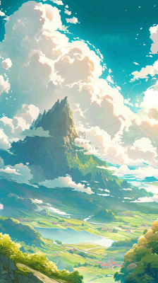 阳光春天细长流水山脉村庄小屋草坪，春分，旅行露营