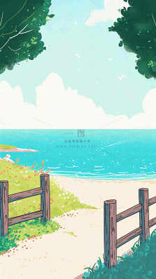 海边沙滩玩耍旅行夏日假期游玩手绘插画，可爱清新，夏至小暑大暑