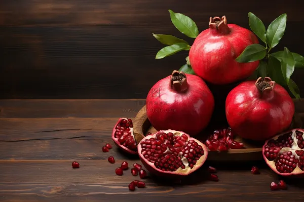 木板上的红石榴水果摄影图