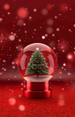 水晶球圣诞树雪花平安夜红色插画背景