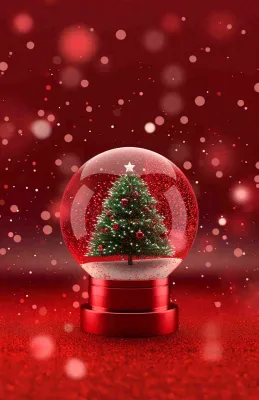 水晶球圣诞树雪花平安夜红色插画背景