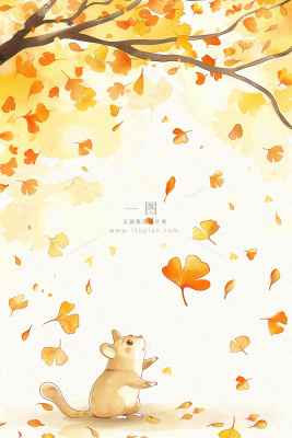 秋天银杏树下的松树秋意金黄色立秋秋分白露唯美插画背景 秋天银杏树下的松树秋意金黄色立秋秋分白露唯美插画背景