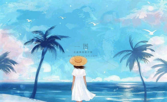 夏天海洋沙滩度假清凉一夏夏至大暑插画背景