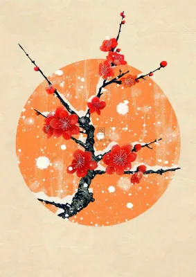 冬天梅花红圆形背景纸张纹理古风国风节日小年插画背景 冬天梅花红圆形背景纸张纹理古风国风节日小年插画背景
