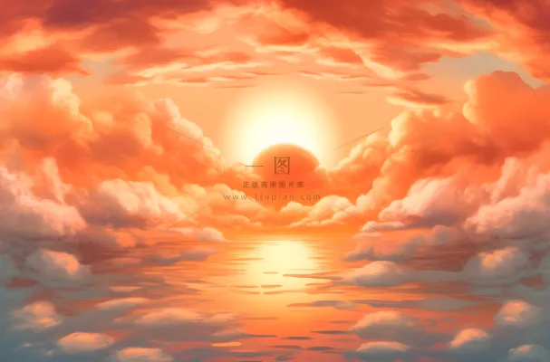 夕阳西下多云的天空洋溢着青春活力的风插画背景