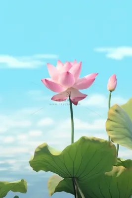 清新阳光荷花荷叶天空白云背景