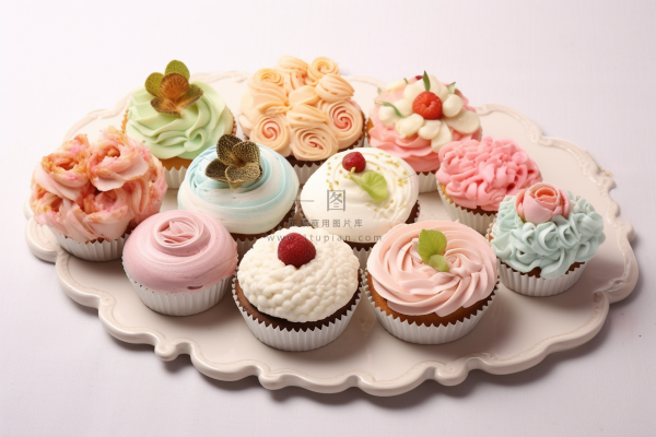 纸杯蛋糕水果蛋糕下午茶美食甜点摄影图