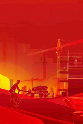 红色工地指挥工人职业人物剪影劳动节插画背景