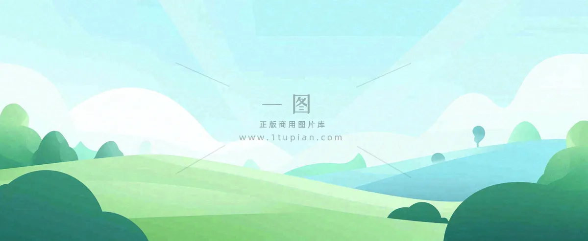阳光明媚绿色的山坡卡通手绘春天