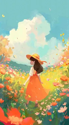 油画女孩春天踏青郊游山脉鲜花草地,春分,插画手绘 油画女孩春天踏青郊游山脉鲜花草地,春分,插画手绘