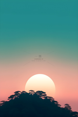 落日山脉青色简约背景