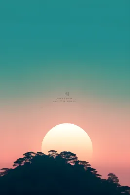 落日山脉青色简约背景