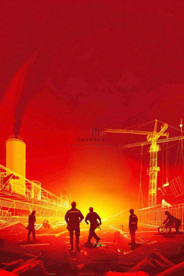 红色工地指挥工人职业人物剪影劳动节插画背景 红色工地指挥工人职业人物剪影劳动节插画背景