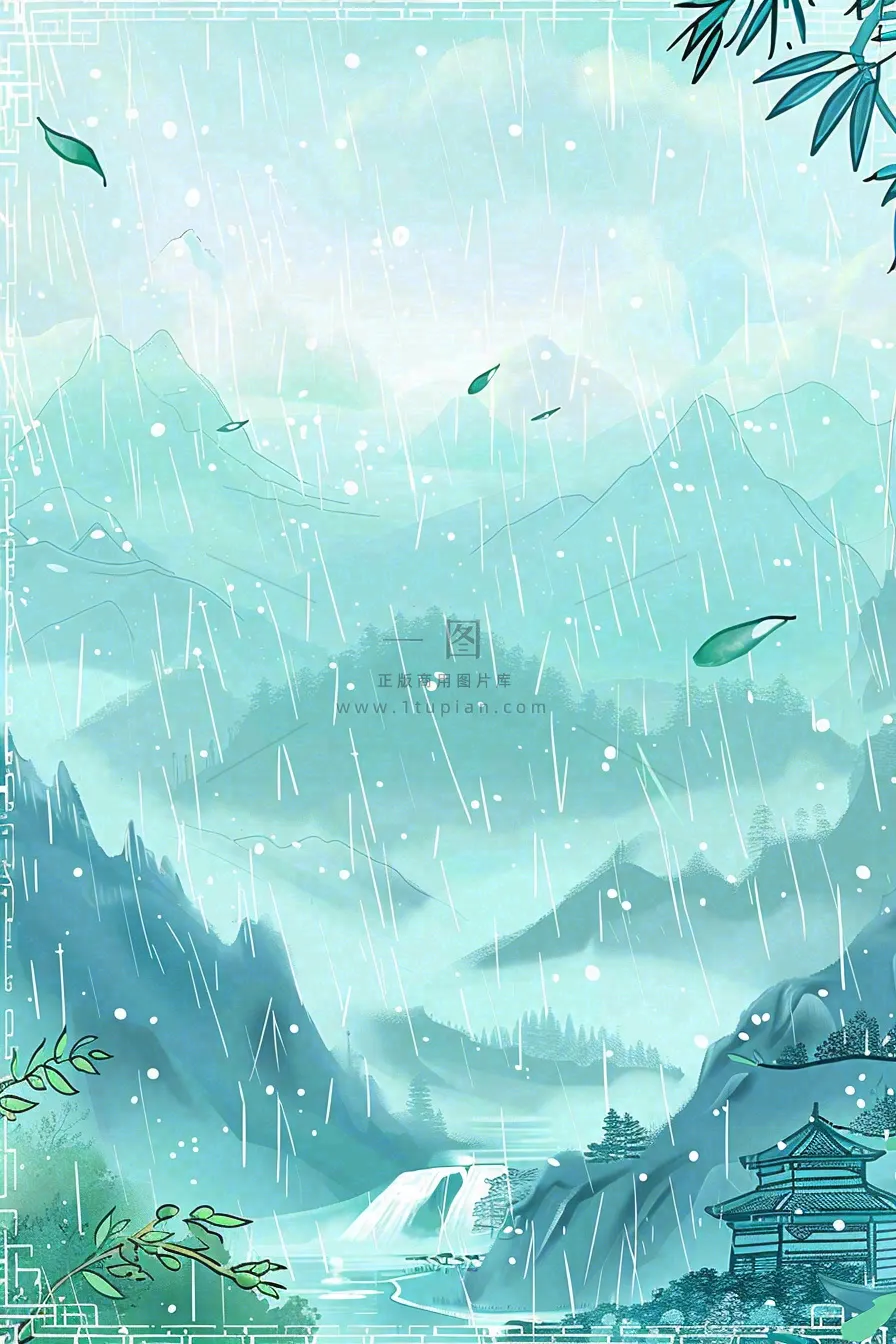 春天中国风古风山水水墨画雨天雨水谷雨清明插画背景