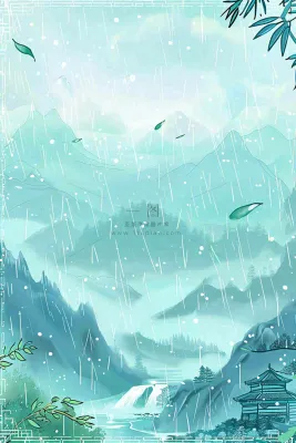 春天中国风古风山水水墨画雨天雨水谷雨清明插画背景 春天中国风古风山水水墨画雨天雨水谷雨清明插画背景