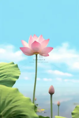 清新阳光荷花荷叶天空白云背景