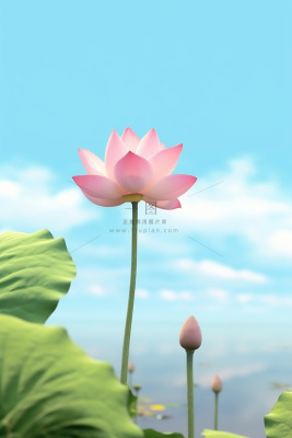 清新阳光荷花荷叶天空白云背景 清新阳光荷花荷叶天空白云背景