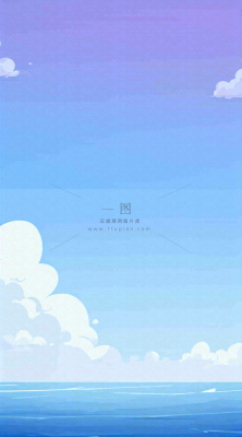 粉蓝渐变天空白云简约温馨，阳光海面海洋扁平插画