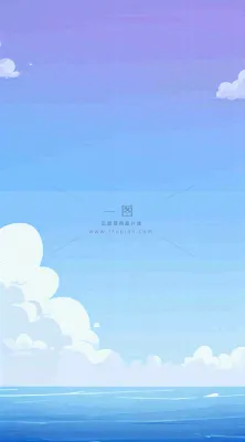 粉蓝渐变天空白云简约温馨，阳光海面海洋扁平插画