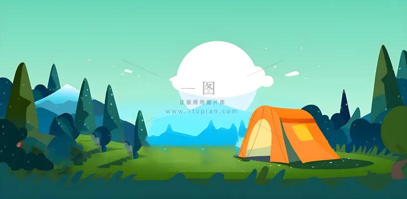 户外野外森林草原露营人们卡通插画背景 户外野外森林草原露营人们卡通插画背景