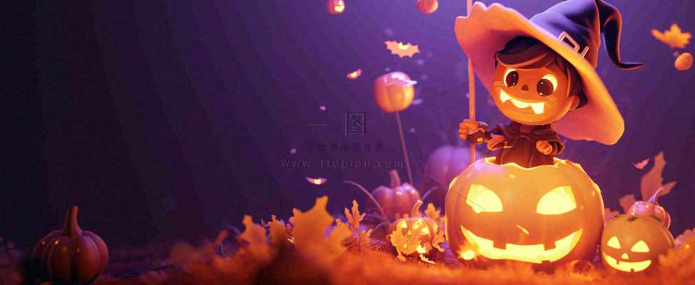 万圣节紫色黄南瓜黑色恐怖，疯狂奇幻鬼屋
