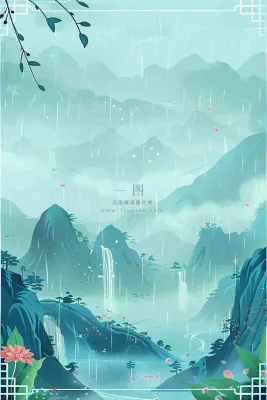 春天中国风古风山水水墨画雨天雨水谷雨清明插画背景 春天中国风古风山水水墨画雨天雨水谷雨清明插画背景